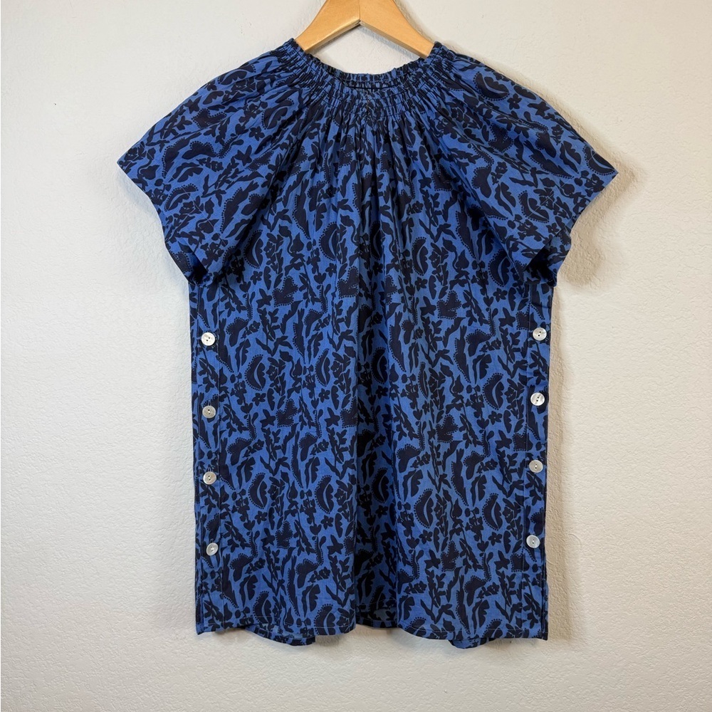 Rungolee Savannah Cotton Blouse Blue Ibiza Floral Lightweight Boho Shirt Size MD